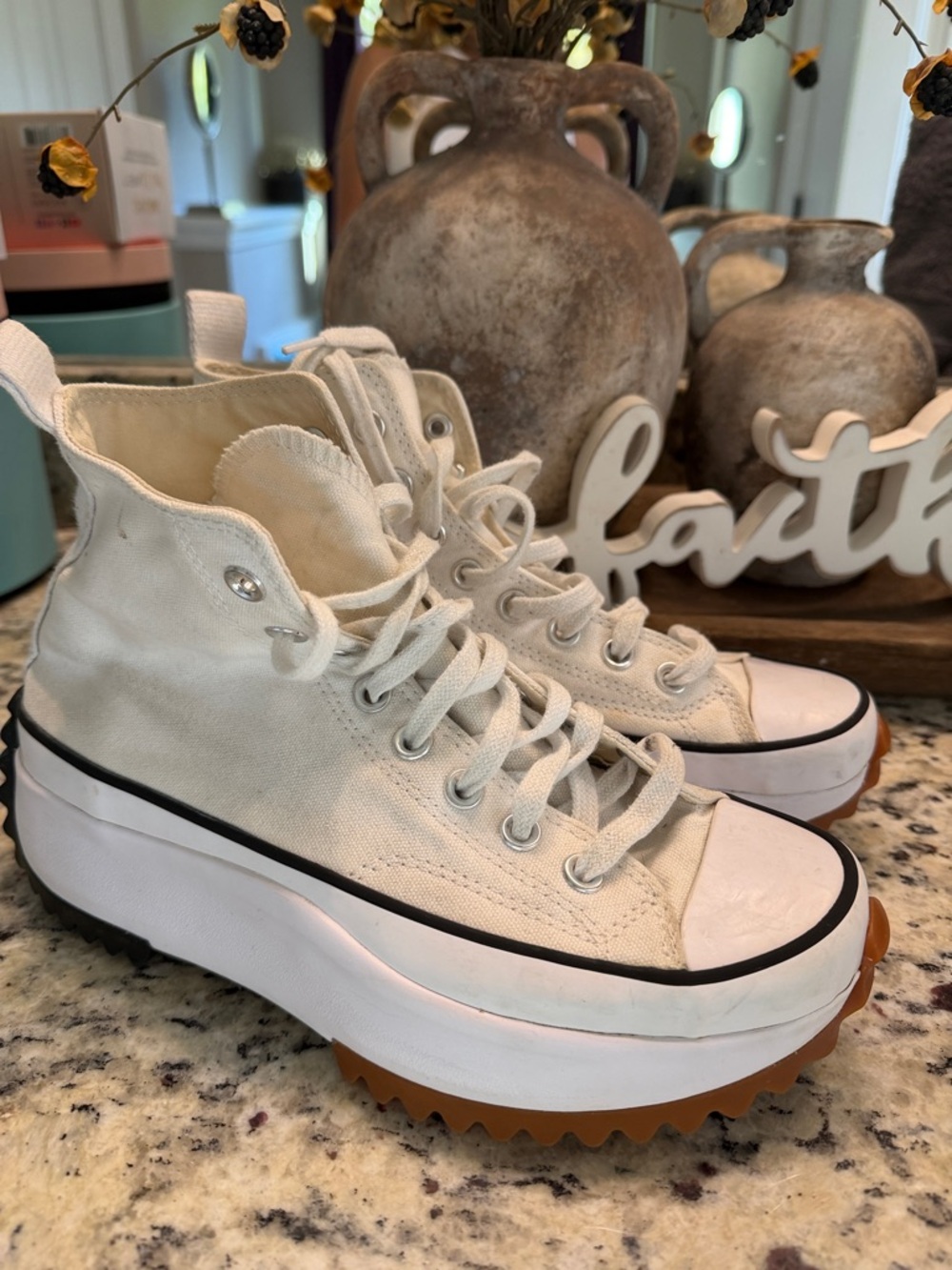 Womens High-Platform Canvas Sneaker in Off-White